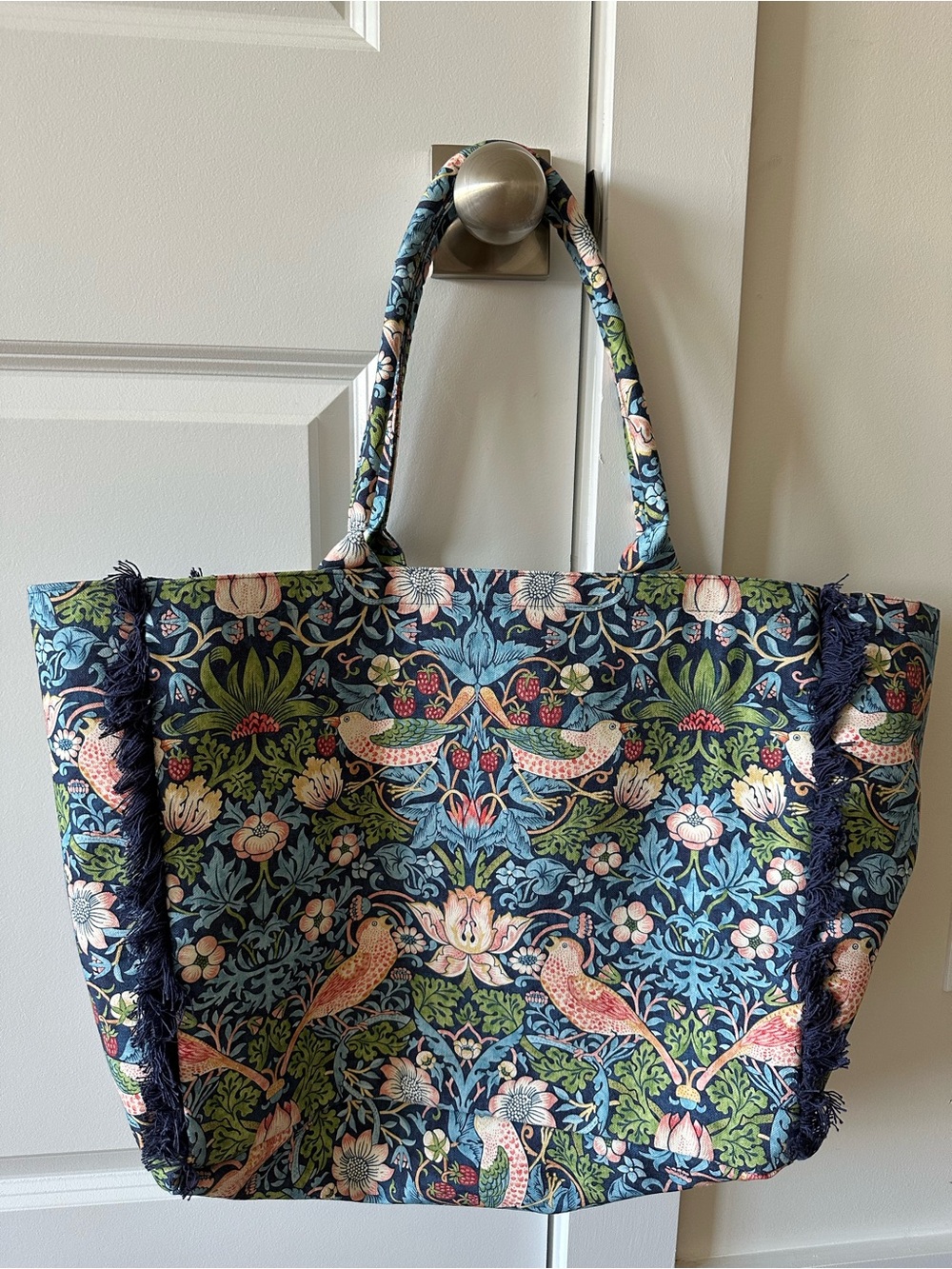 Morris & Co. Canvas Tote Navy Strawberry Thief